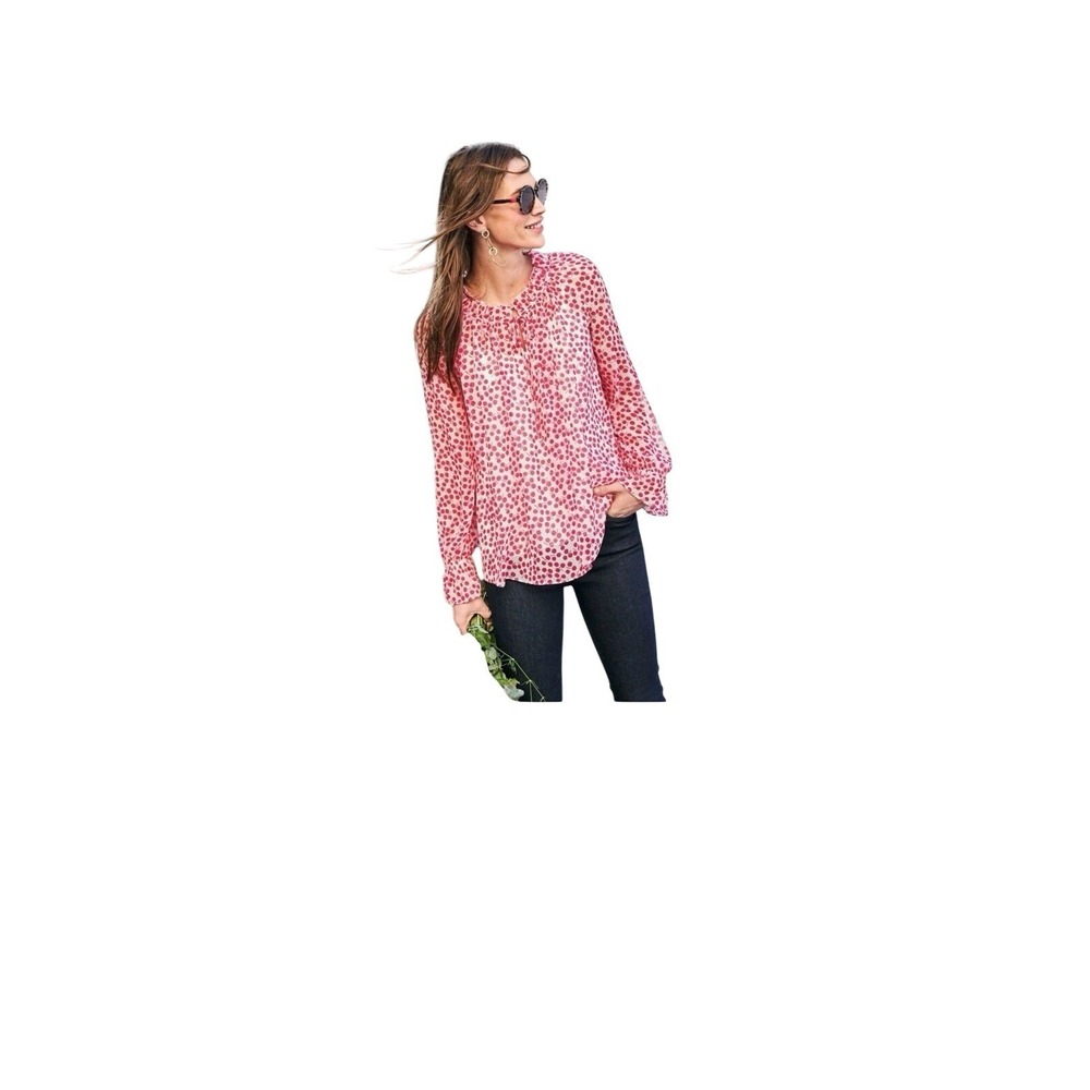 Boden Florence Blouse Women's Size 12 Balloon Sleeve V Neck w/ Tie Strings Top